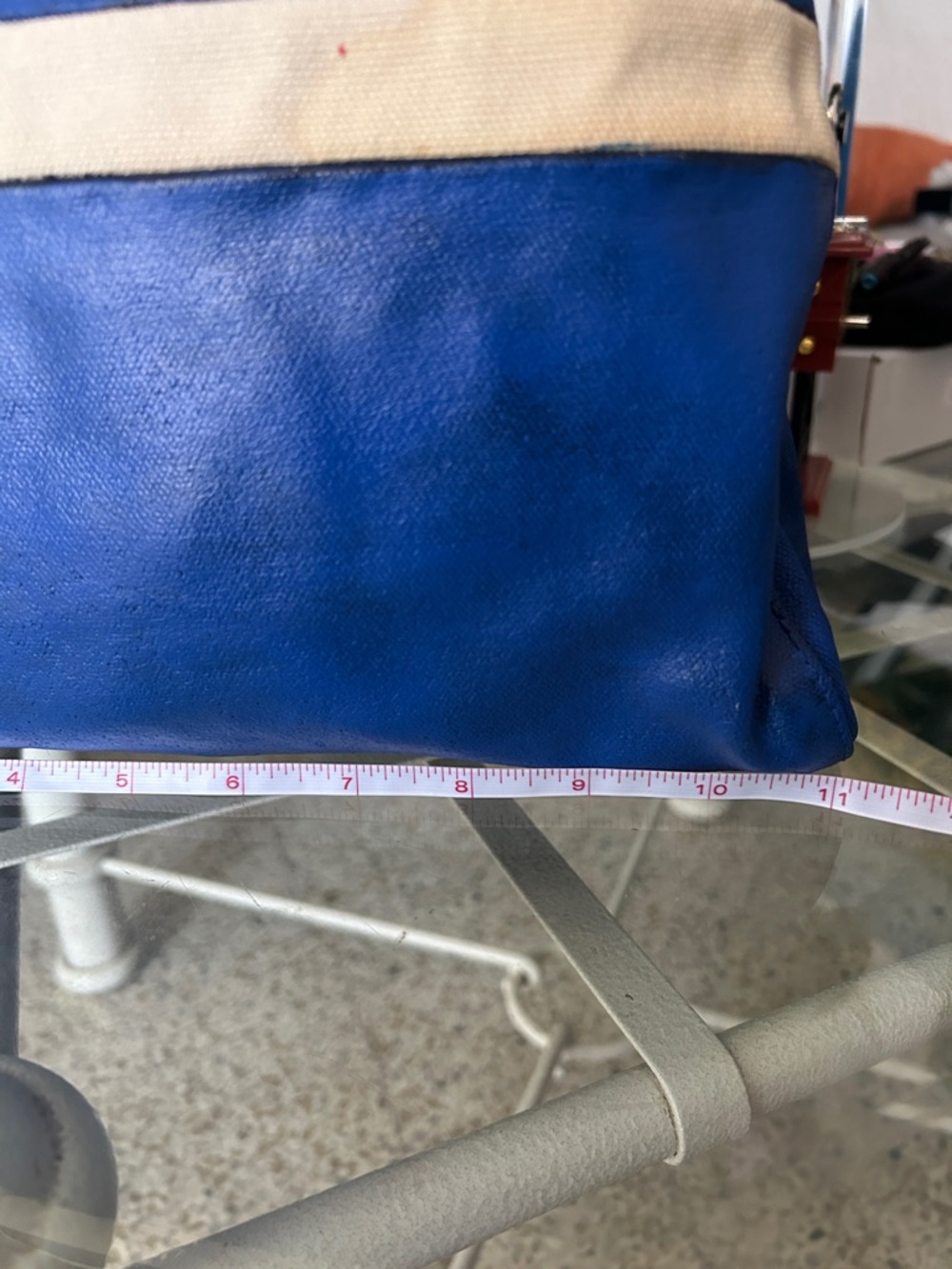 Tory Burch Blue, Cream & Tan Canvas Leather Tote - Picture 15 of 16